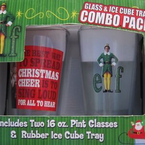 NIB    ELF (Will Farrell)  (2) 16 oz glasses and ice tray combo pack